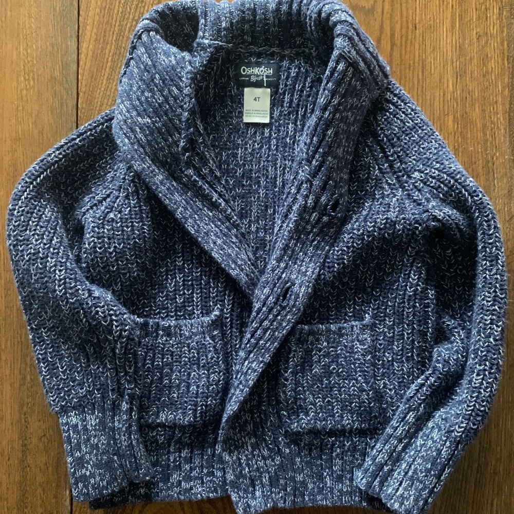 Chunky knit cardigan, navy shawl collar sweater
